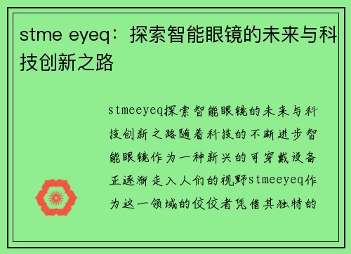 stme eyeq：探索智能眼镜的未来与科技创新之路